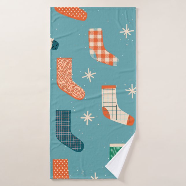 Joyeux motif chaussettes de Noël en illustration. (Serviette de bain)