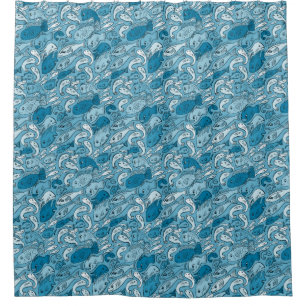 Joyeux Motif de poisson Rideau de douche bleu