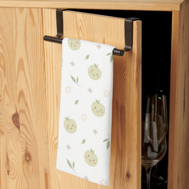 Joyeux Motif pomme - Serviette de cuisine (Pliage en tiers)