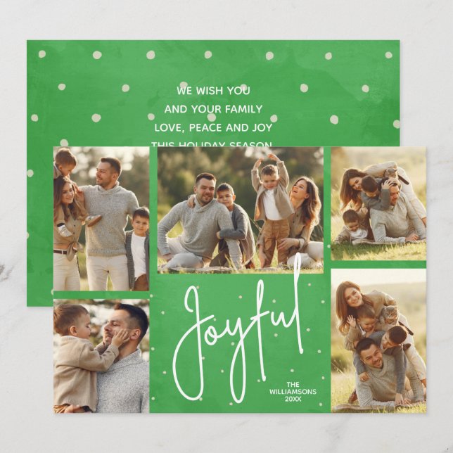 JOYEUX Multi Photo Green Christmas Carte de vacanc (Devant / Derrière)