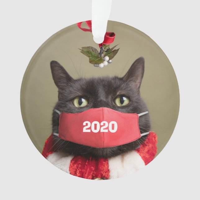 Joyeux Noël 2020 Chat en masque de visage covid (devant)