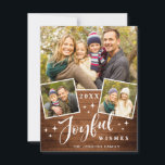 Joyeux Noël 3 PHOTO Carte de voeux de Noël<br><div class="desc">Carte de voeux Joyful Christmas 3 PHOTO Holiday. Apportez de la joie à vos proches et rendez la fête inoubliable avec cette collection : https://www.zazzle.com/collections/christmas_joyful_gold-119448944837872737?rf=238259176291992805 Pour plus de personnalisation,  cliquez sur le lien "customiser plus" et utilisez notre outil de design pour modifier ce modèle.</div>