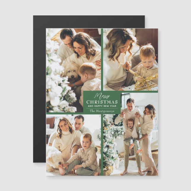 Joyeux Noël 4 Collage de photos Carte magnétique (Devant / Derrière)