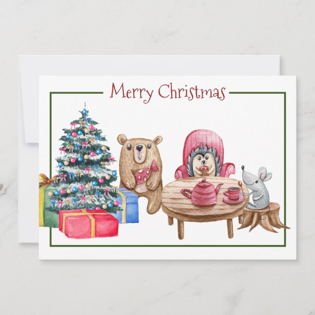 Joyeux Noël amis carte de vacances à plat (Devant)