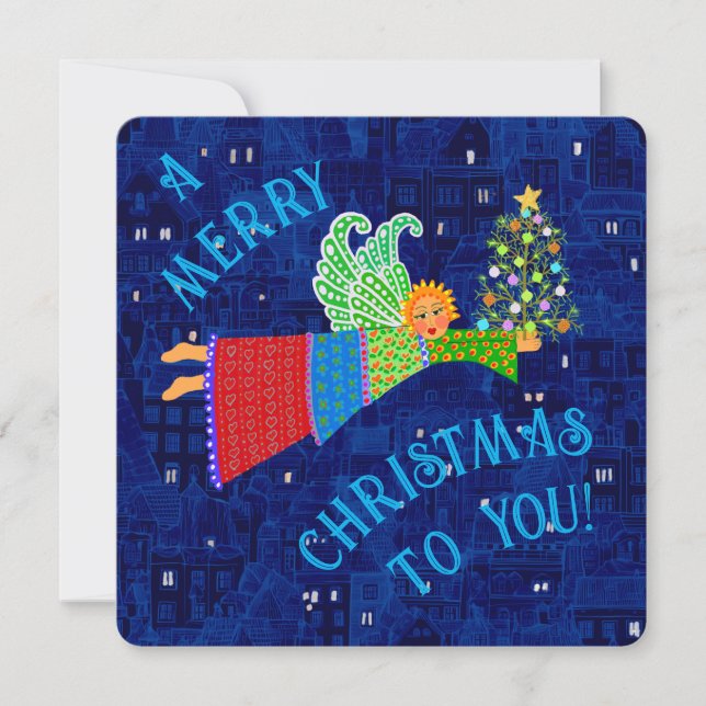 Joyeux Noël Ange avec carte de vacances plate d'ar (Devant)