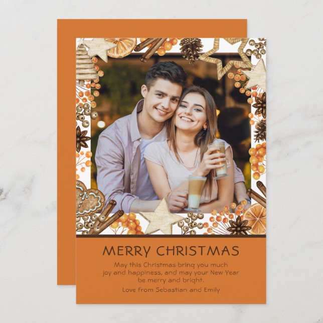 Joyeux Noël aquarelle hiver Floral photo (Devant / Derrière)