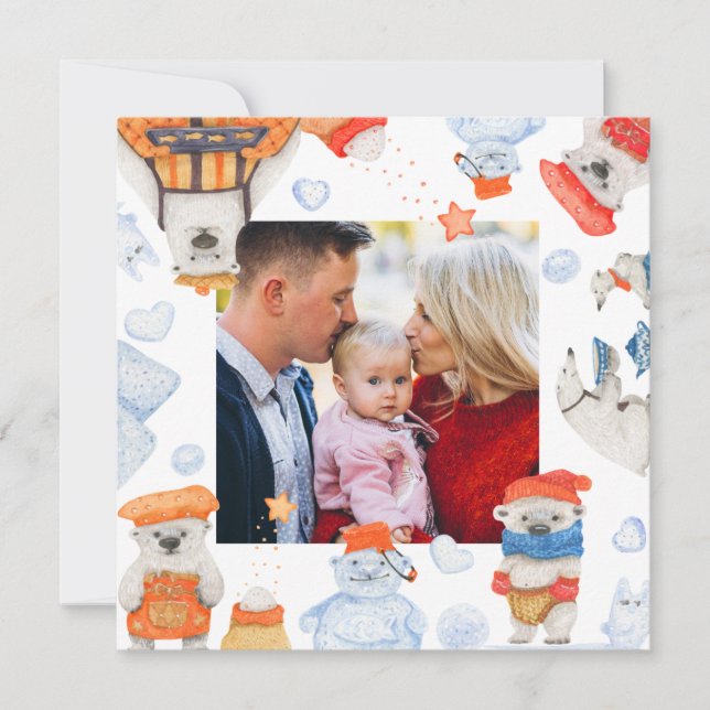 Joyeux Noël aquarelle mignonne Ours Polaire Photo (Devant)