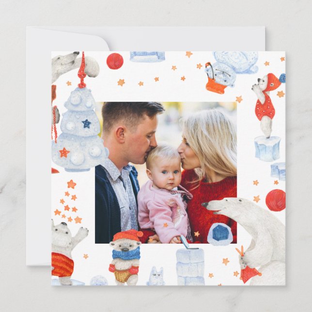 Joyeux Noël aquarelle mignonne Ours Polaire Photo (Devant)