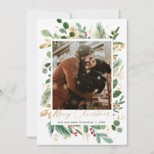 Joyeux Noël aquarelle verdure or rouge saint