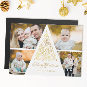 Joyeux Noël Arbre à perles d'or 4 Photo Collage