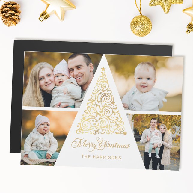 Joyeux Noël Arbre à perles d'or 4 Photo Collage (Créateur téléchargé)