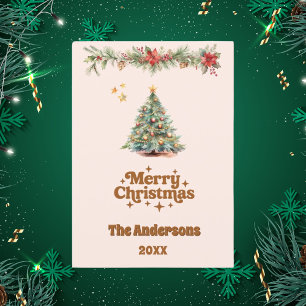 Joyeux Noël arbre grenier crème beige carte