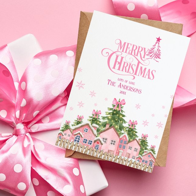 Joyeux Noël Arbre rose Bow Pinkmas Carte de vacanc (Créateur téléchargé)