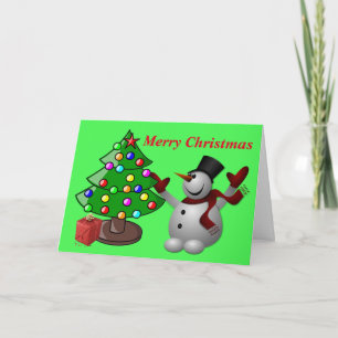 Joyeux Noël Arbre & Snowman Carte de voeux