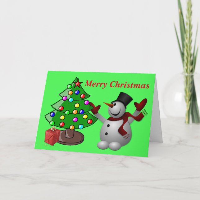 Joyeux Noël Arbre & Snowman Carte de voeux (Devant)