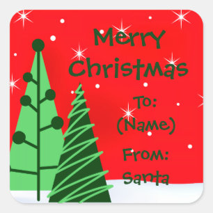 Joyeux Noël Arbres de vacances étiquette cadeau