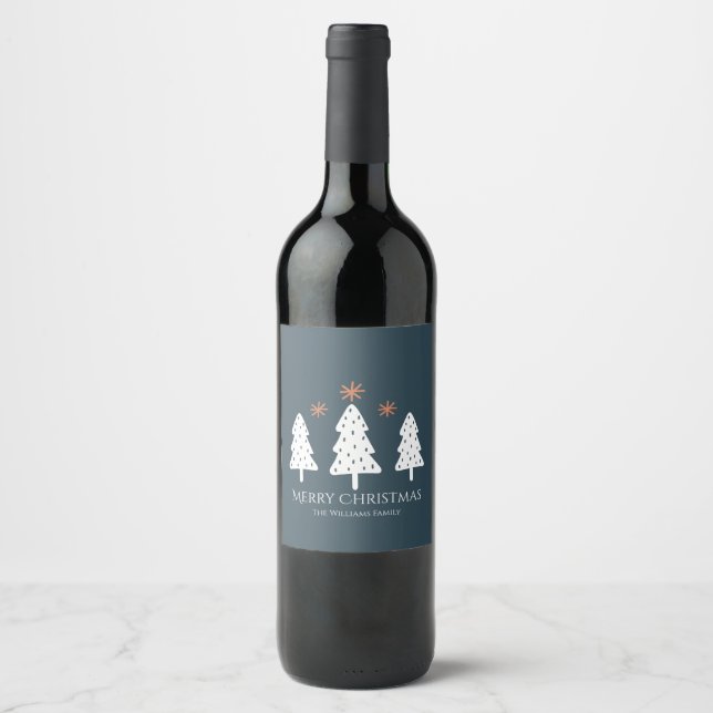 Joyeux Noël Arbres et Étoiles Étiquette de vin (Devant)