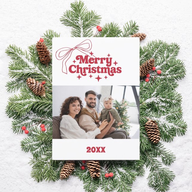 Joyeux Noël arc rouge rétro carte photo (Créateur téléchargé)