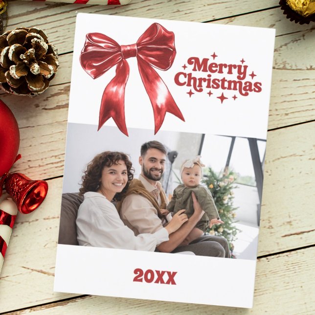 Joyeux Noël arc rouge rétro carte photo (Créateur téléchargé)