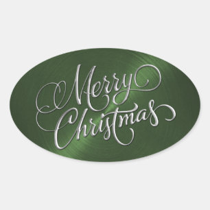 Joyeux Noël argent vert autocollant aspect embossé