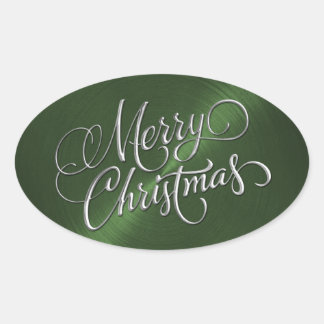 Joyeux Noël argent vert autocollant aspect embossé