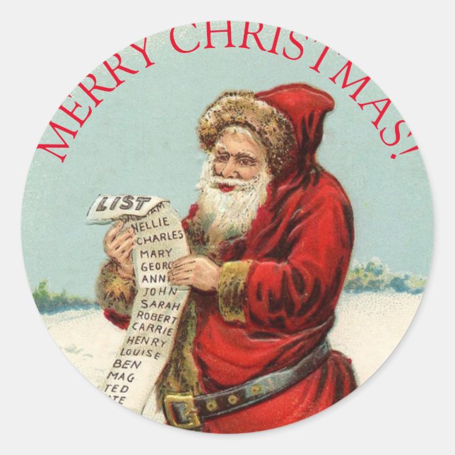 Joyeux Noël Autocollant Rond Classique Vintage (Devant)