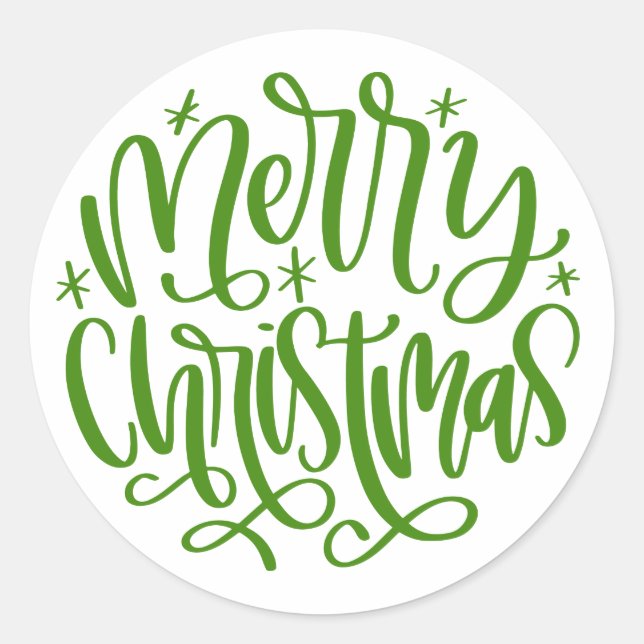 Joyeux Noël Autocollants Écriture Verte Ronds (Devant)