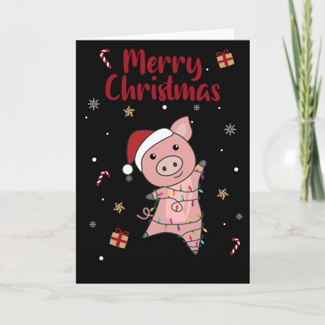 Joyeux Noël aux cochons Animaux Carte de Noël (Devant)