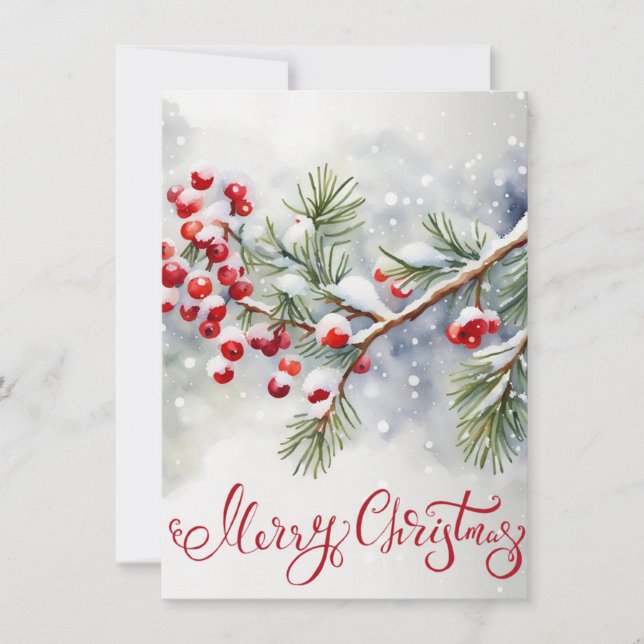 Joyeux Noël avec baies rouges et pins (Devant)