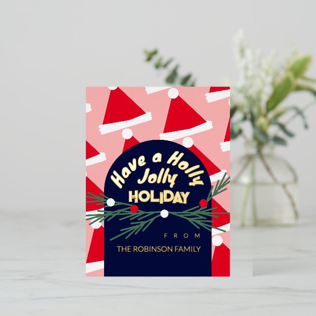 Joyeux Noël avec une carte de vœux rose mignonne (Debout devant)