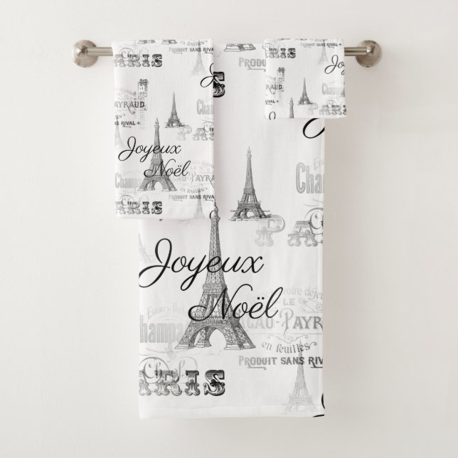 Joyeux Noel B&W Christmas Bath Towers Set (En situation)