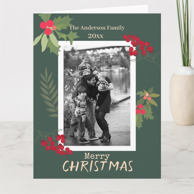 Joyeux Noël baies rouges Carte photo de vacances (Devant)