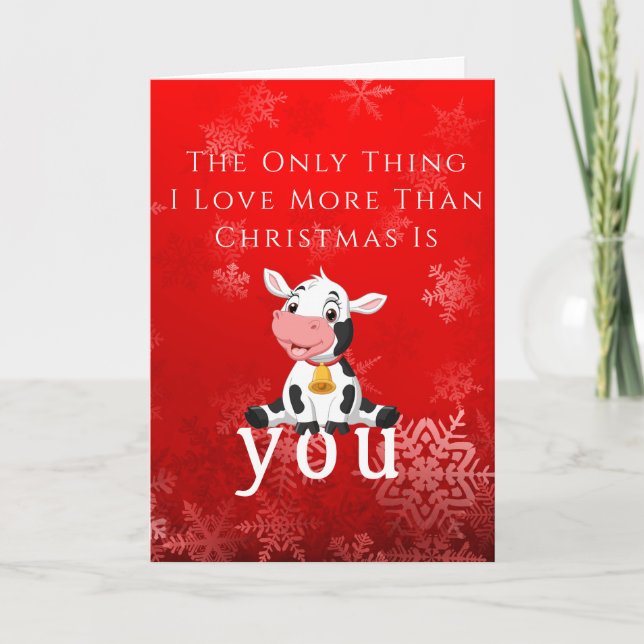Joyeux Noël Belle Vache Bébé Rouge Carte (Devant)