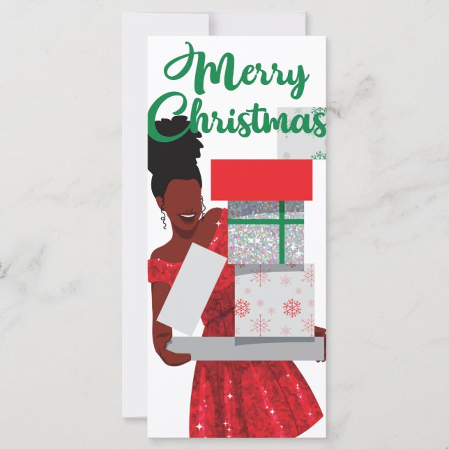 Joyeux Noël Black African American Woman Card (Devant)
