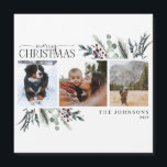Joyeux Noël Black Winter Floral Magnet photo<br><div class="desc">Présentation de Joyeux Noël Black Winter Botanical Photo Magnet Holiday Card! Cette belle carte présente trois de vos photos préférées en noir et blanc, avec 'Joyeux Noël' dans un duo moderne lettré à la main et serif. La carte est décorée de botaniques d'hiver noir foncé, rouge et vert dénaturé, ce...</div>