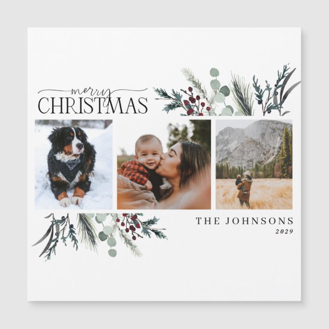 Joyeux Noël Black Winter Floral Magnet photo (Devant)