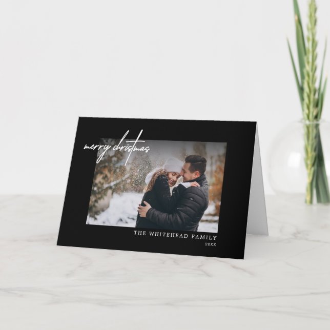 Joyeux Noël blanc noir carte minimale (Devant)