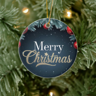 Joyeux Noël bleu foncé et ornement rouge