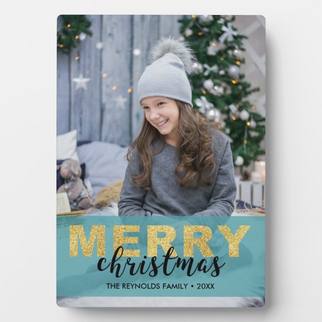 Joyeux Noël bleu or moderne - Plaque photo (Devant)