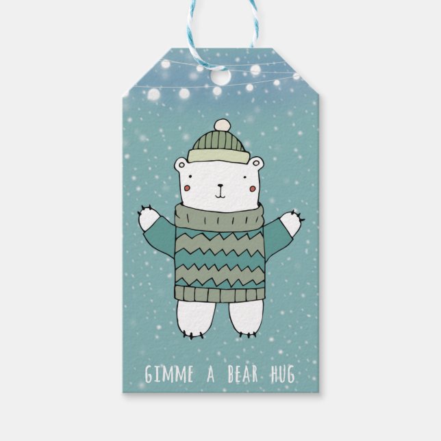Joyeux Noël bleu ours étreinte étiquettes cadeaux (Devant)