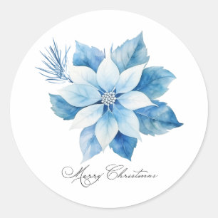 Joyeux Noël Bleu Poinsettia étiquette cadeau