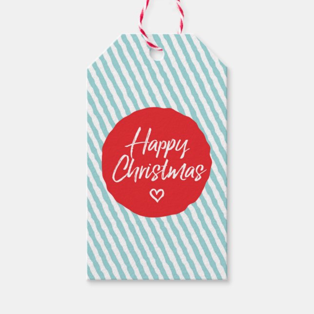 Joyeux Noël Bleu rayure étiquettes cadeaux de Noël (Devant)