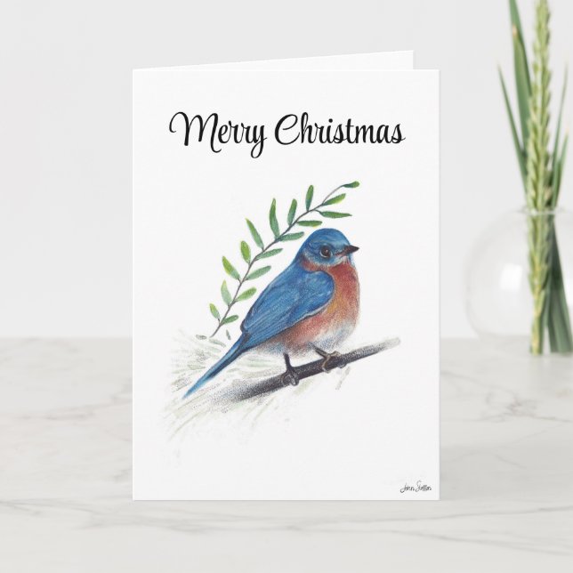 Joyeux Noël Bluebird Carte de vacances Oiseau (Devant)
