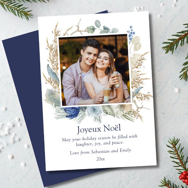 Joyeux Noël Boho Floral Photo Cartes de Noël (Créateur téléchargé)
