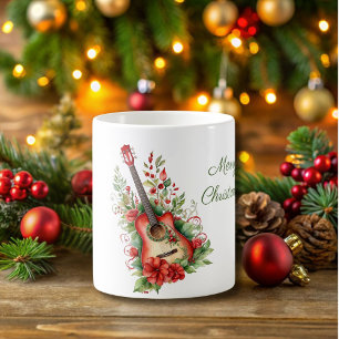 Joyeux Noël Boho Guitare et Fleurs Mug