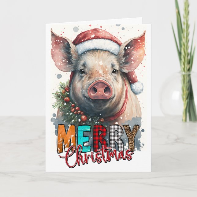 Joyeux Noël Bonne Carte de COCHON du Père Noël (Devant)