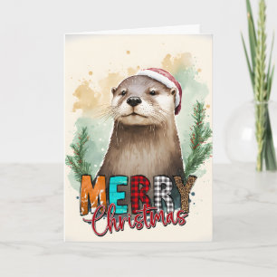 Joyeux Noël Bonne Carte de Santa loutre