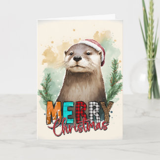 Joyeux Noël Bonne Carte de Santa loutre