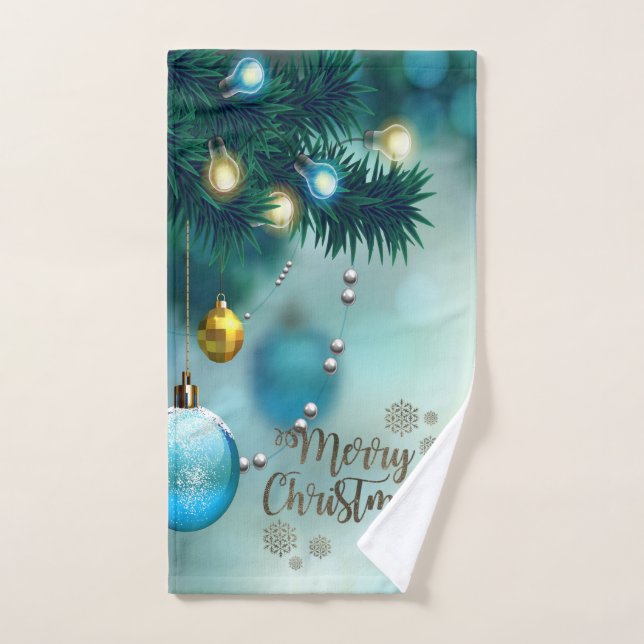 Joyeux Noël,Boules de Noël Bleues (Serviette à main)