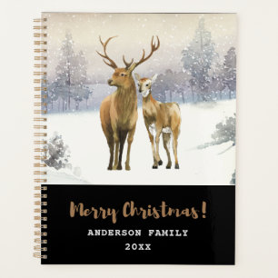 Joyeux Noël Buck and Doe Deer Winter Scene